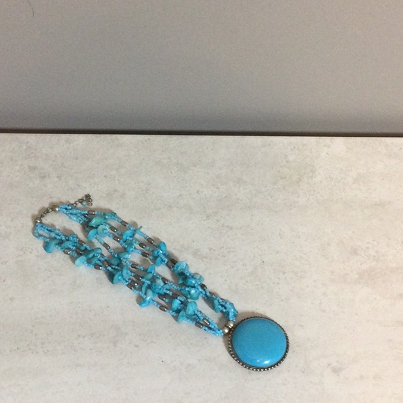 9.5” 4 strand turquoise shell bead with round turquoise drop - Picture 1 of 7